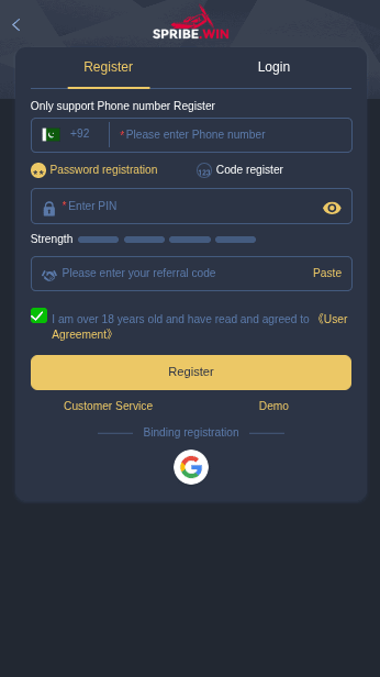 spribe win game account creation screenshot